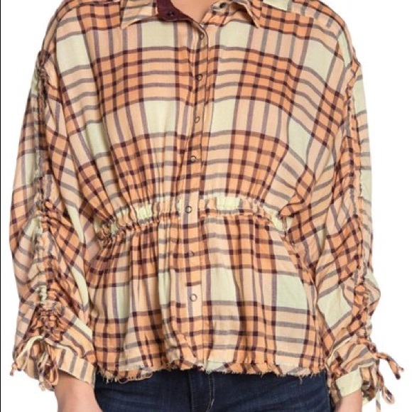 NWOT Free People plaid button down shirt size XS - Picture 6 of 7
